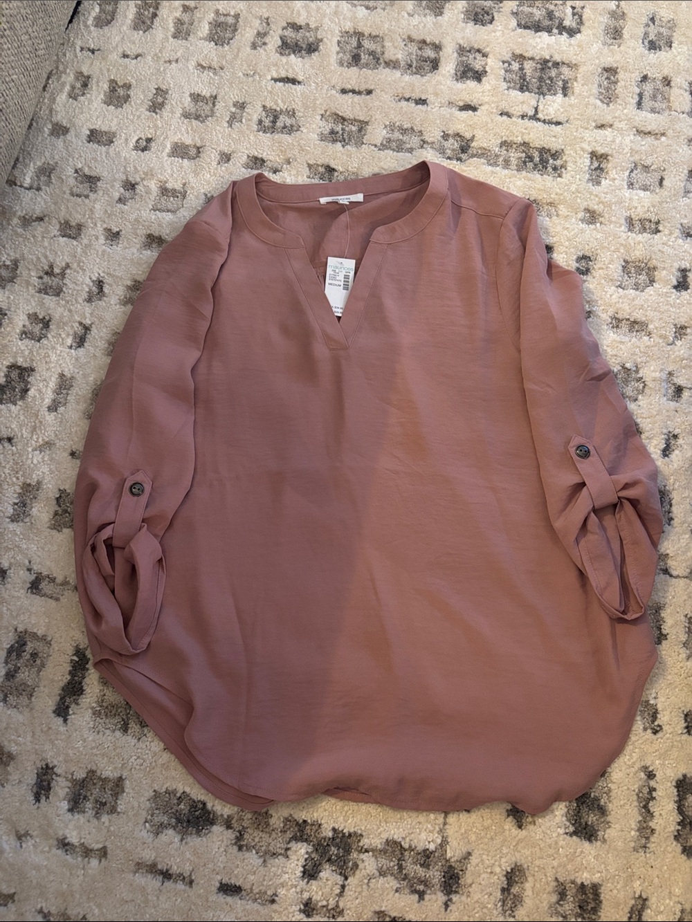 Maurices Dusty Rose Split-Neck Roll-Tab Blouse